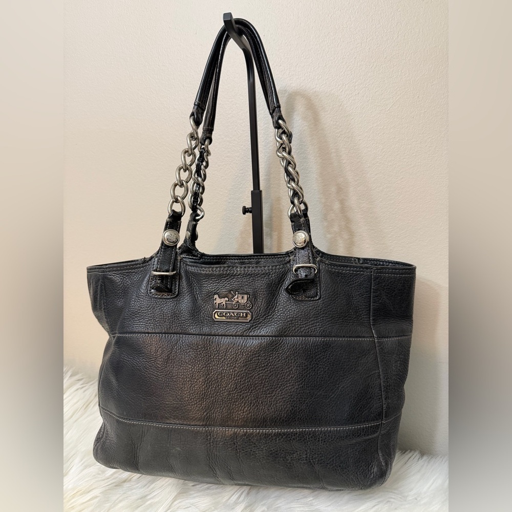 Coach Madison Tribeca East West Black Pebbled Leather Bag 14111